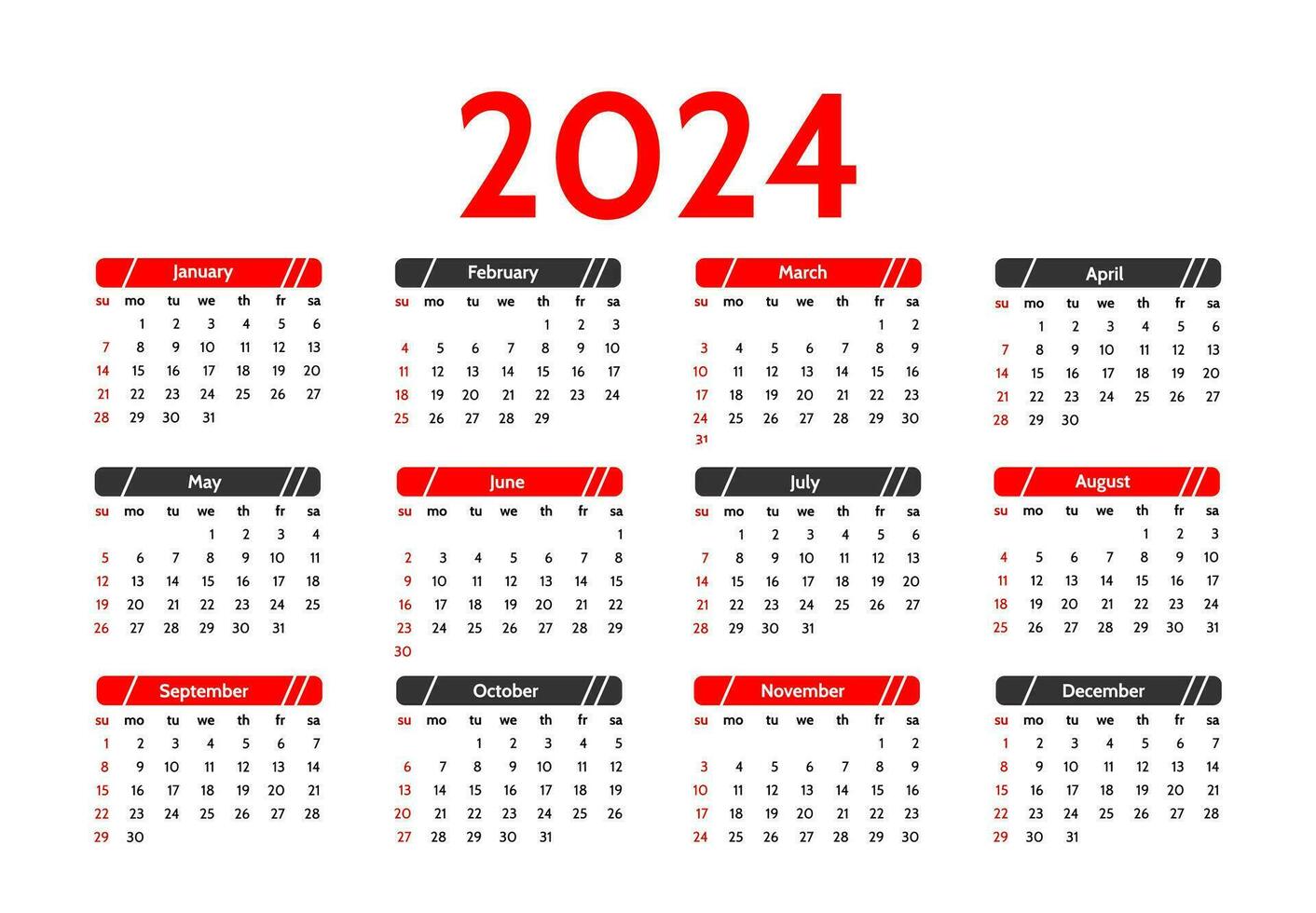 Calendar for 2024 isolated on a white background vector