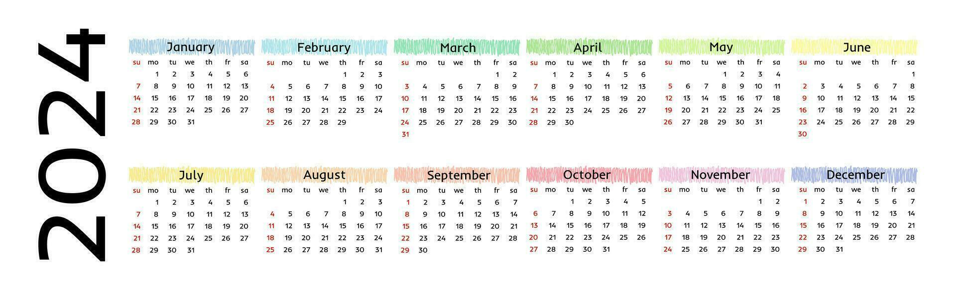 Calendar for 2024 isolated on a white background vector
