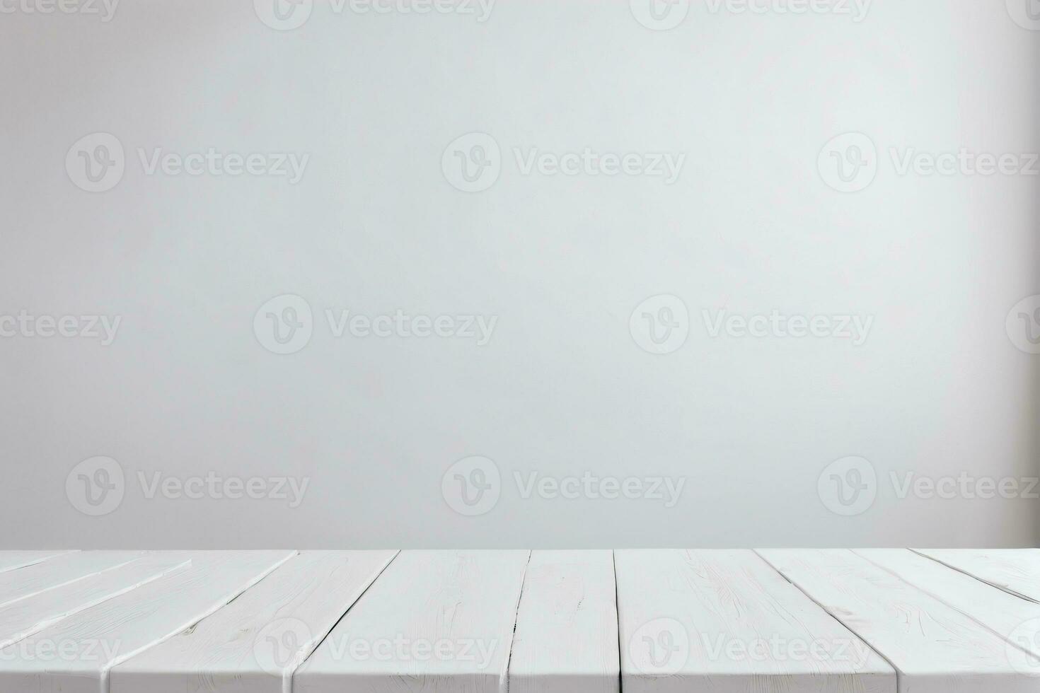 ai generado vacío blanco de madera mesa con blanco limpiar pared antecedentes ai generado foto