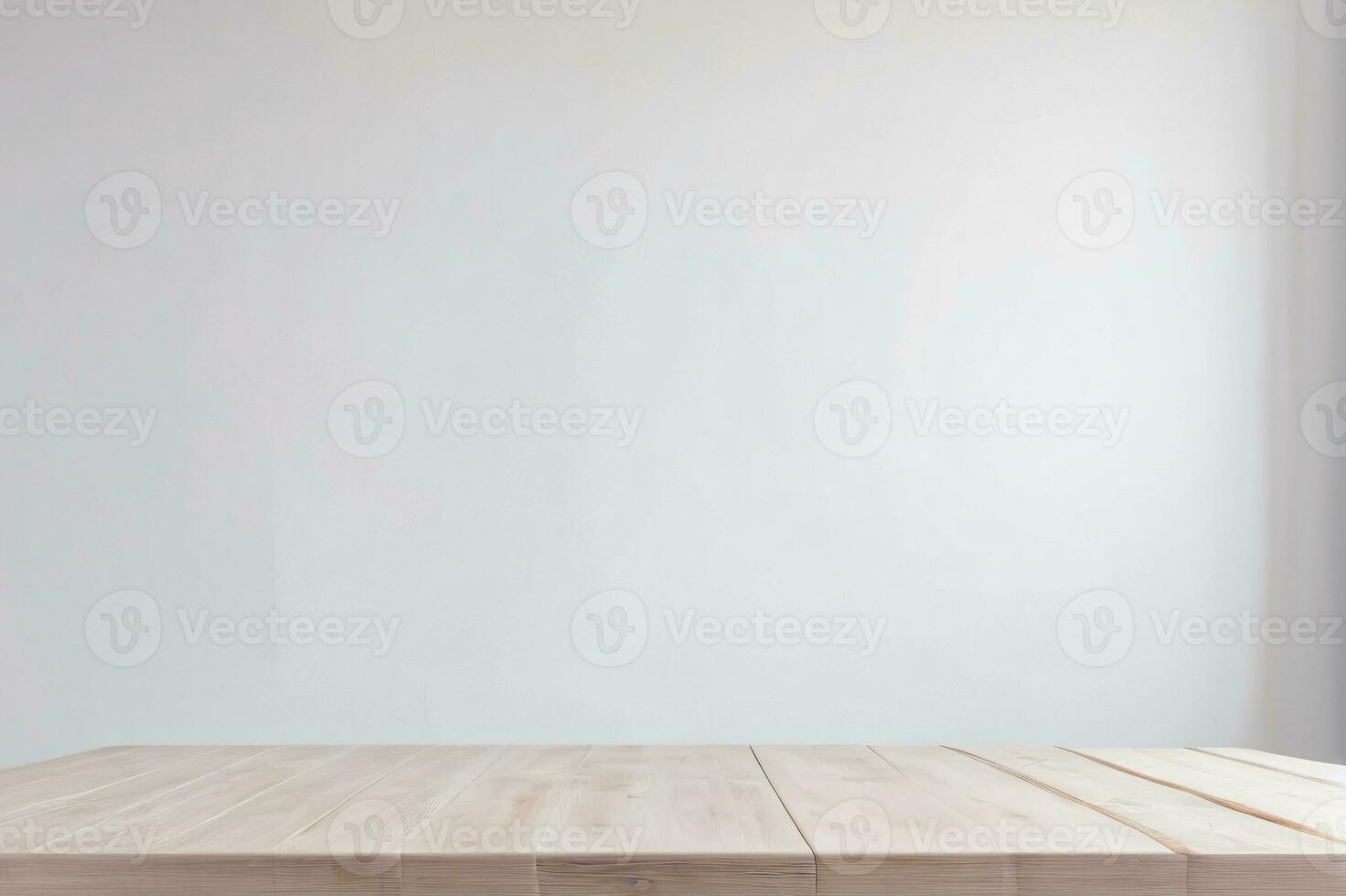 AI generated Empty White Wooden Table with White Clean Wall Background AI Generated photo