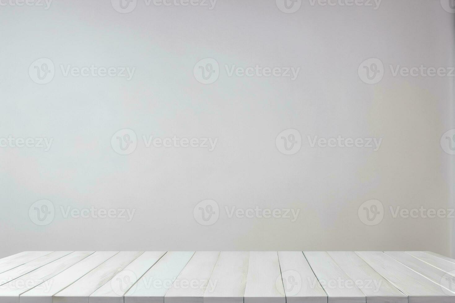 AI generated Empty White Wooden Table with White Clean Wall Background AI Generated photo