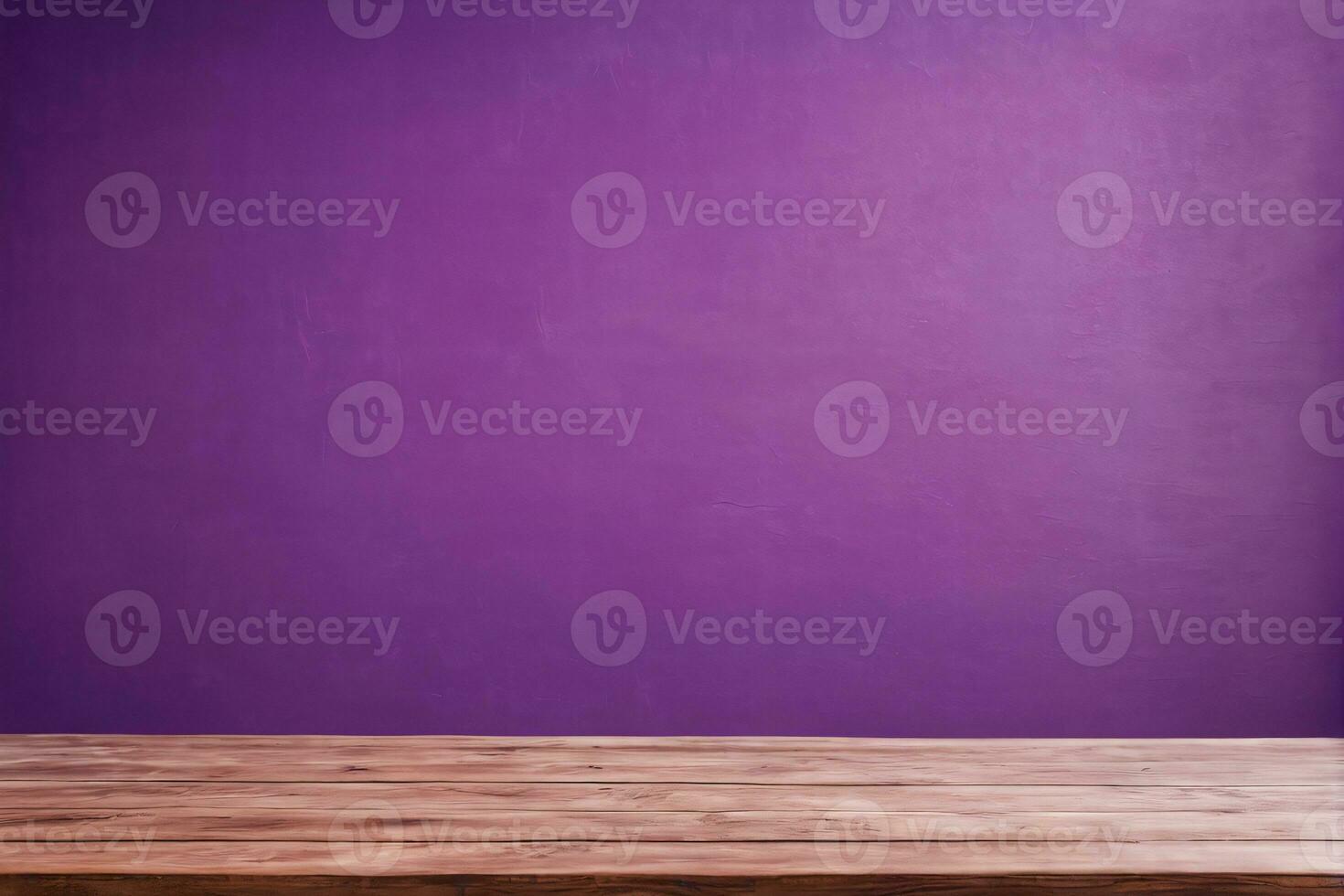 AI generated Empty Wooden Table with Purple Wall Background AI Generated photo
