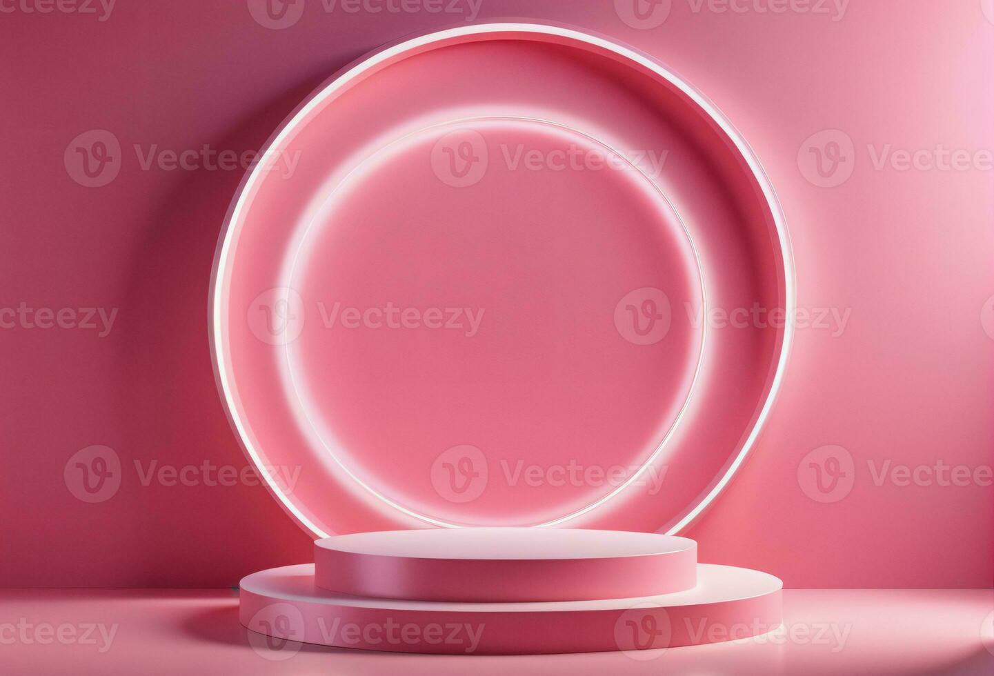 AI generated Empty Pink Rounded Pedestal Stage Light Illuminated Background for Product Placement AI Generated photo