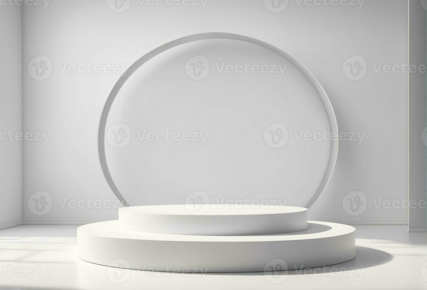 Empty White Rounded Pedestal Stage Background with Natural Lighting for Product Placement photo