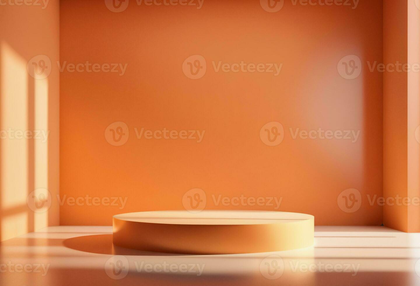 Empty Orange Rounded Pedestal Stage Background with Natural Lighting for Product Placement photo
