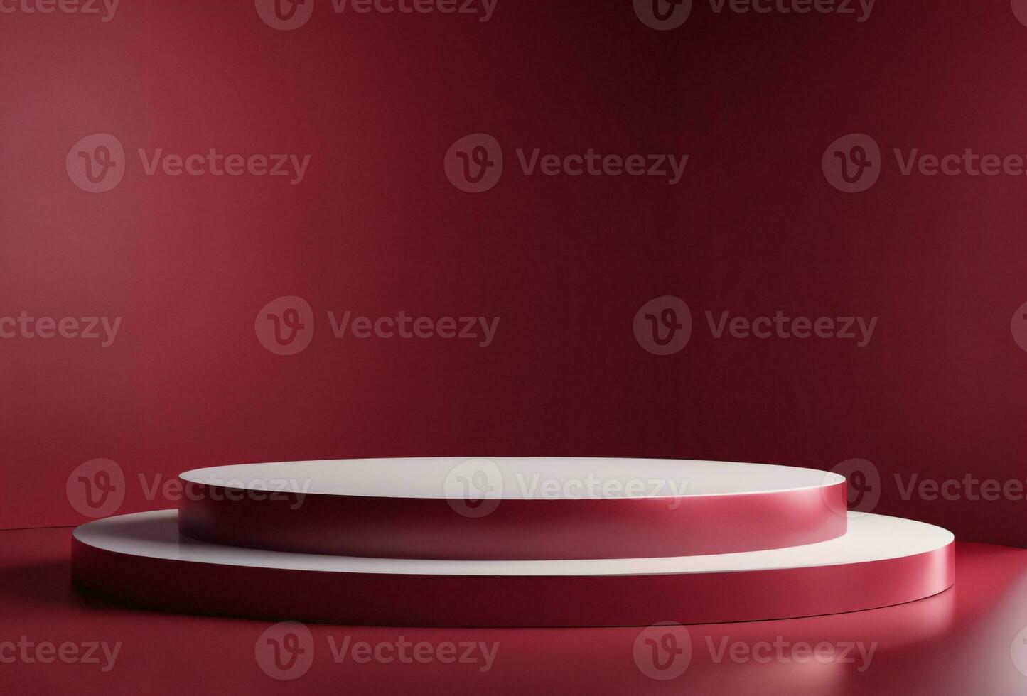 Empty Red Maroon Rounded Pedestal or Podium Platform Stage Background for Product Placement photo