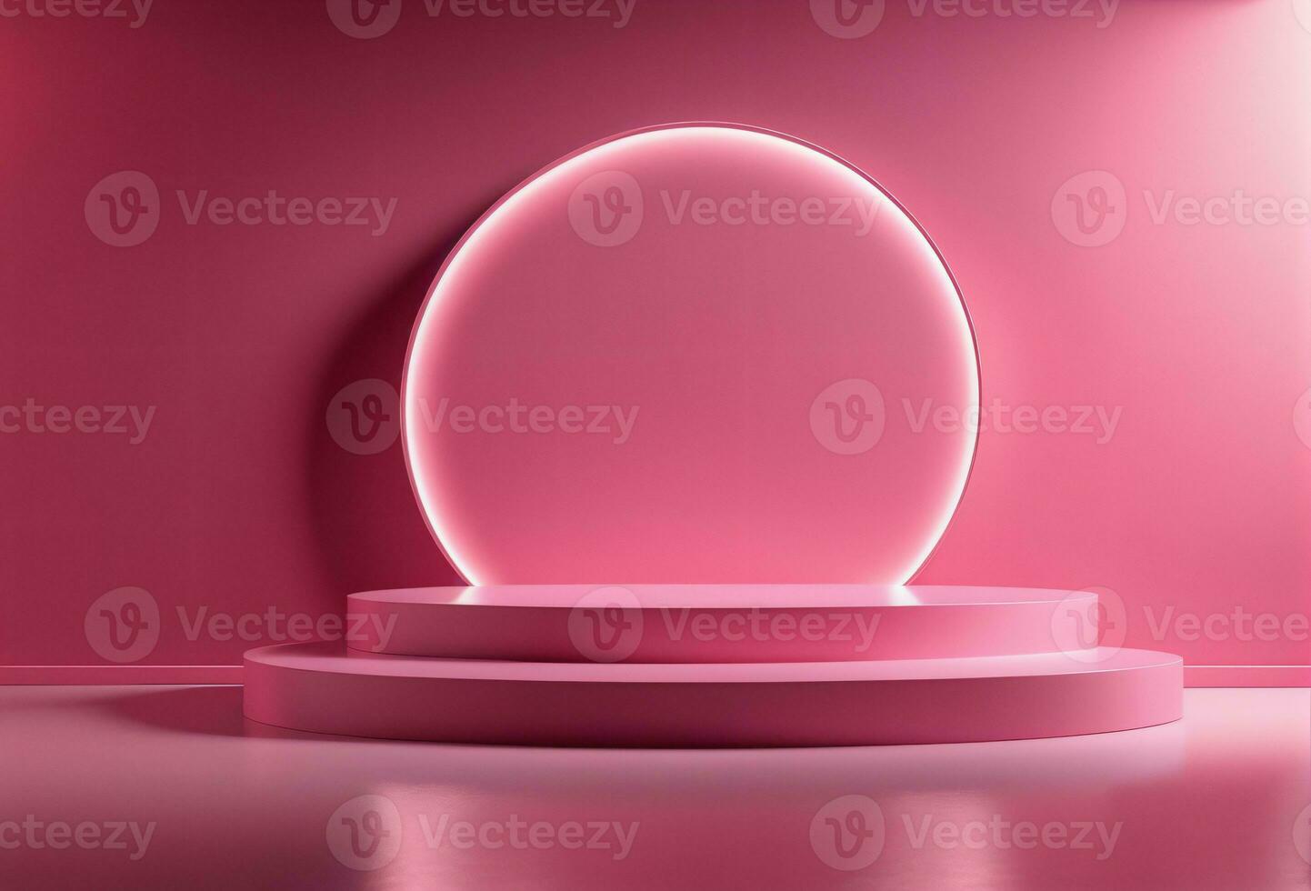 AI generated Empty Pink Rounded Pedestal Stage Light Illuminated Background for Product Placement AI Generated photo