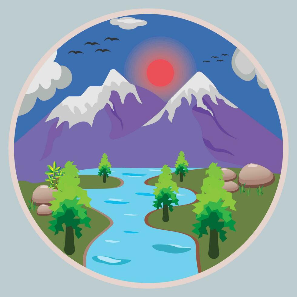 Landscape illustration in a circle vector