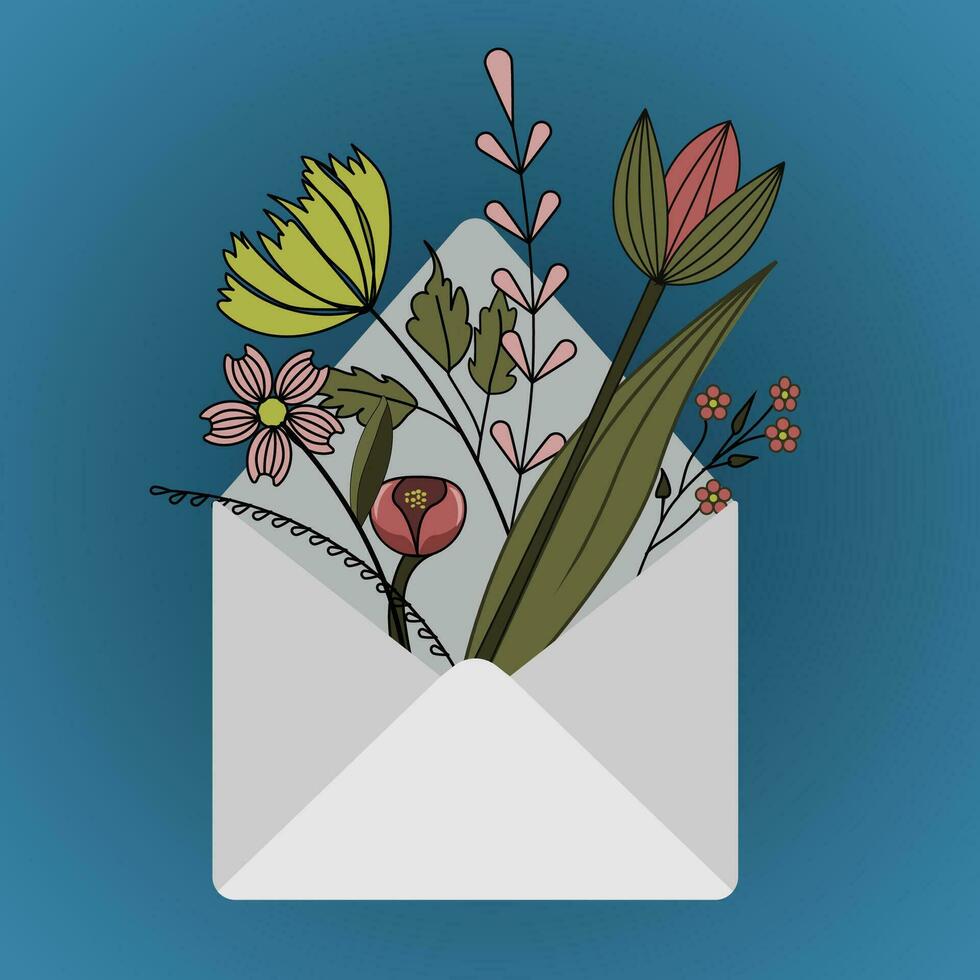 Flower illustration inside envelop for chrismass vector