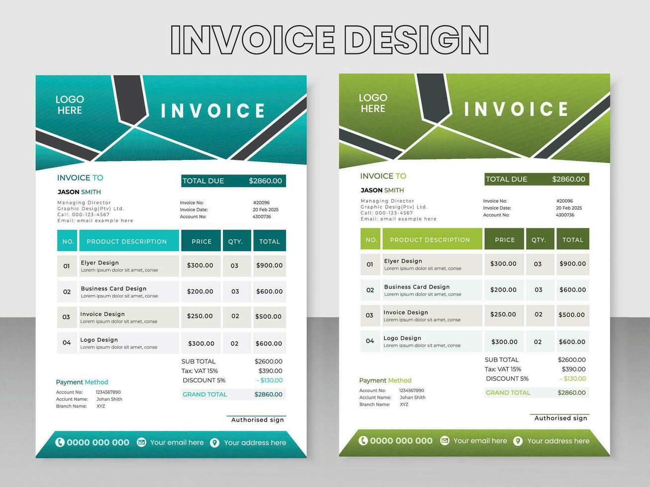 multipurpose print ready vector invoice template design