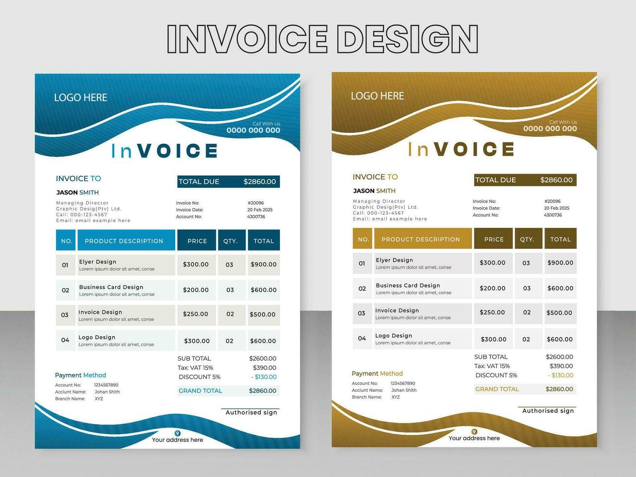 multipurpose print ready vector invoice template design