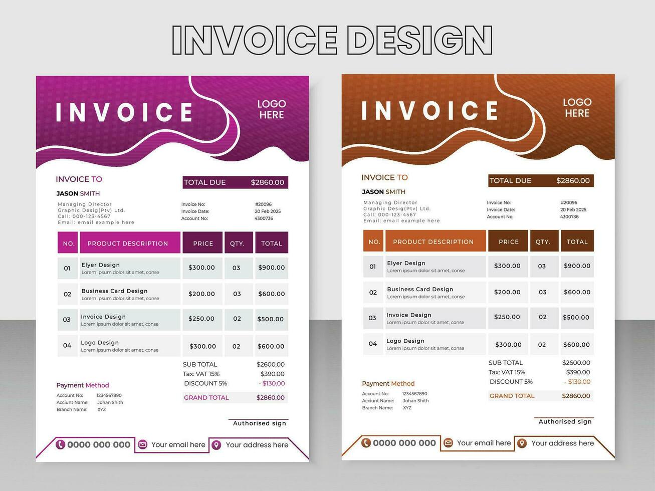 multipurpose print ready vector invoice template design