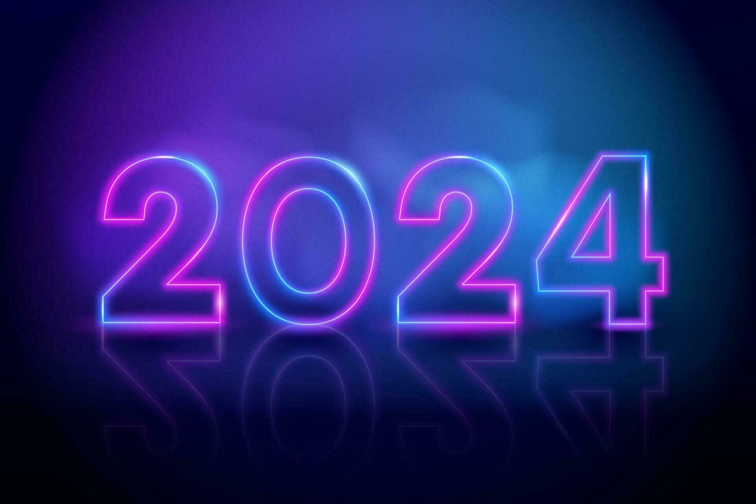 Purple vector neon tube numbers 2024. New year neon numbers