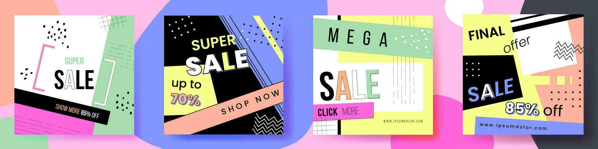 Colorful abstract sale post collection . Template design for special offers advertisement. Vector illustration eps 10