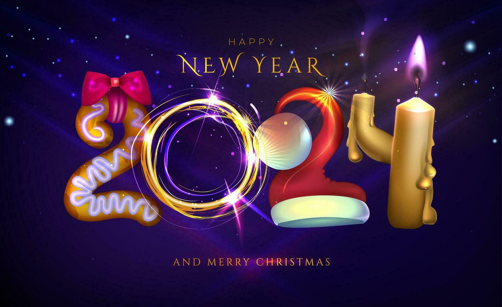 Happy New Year and Merry Christmas 2024. Vector illustration of candles