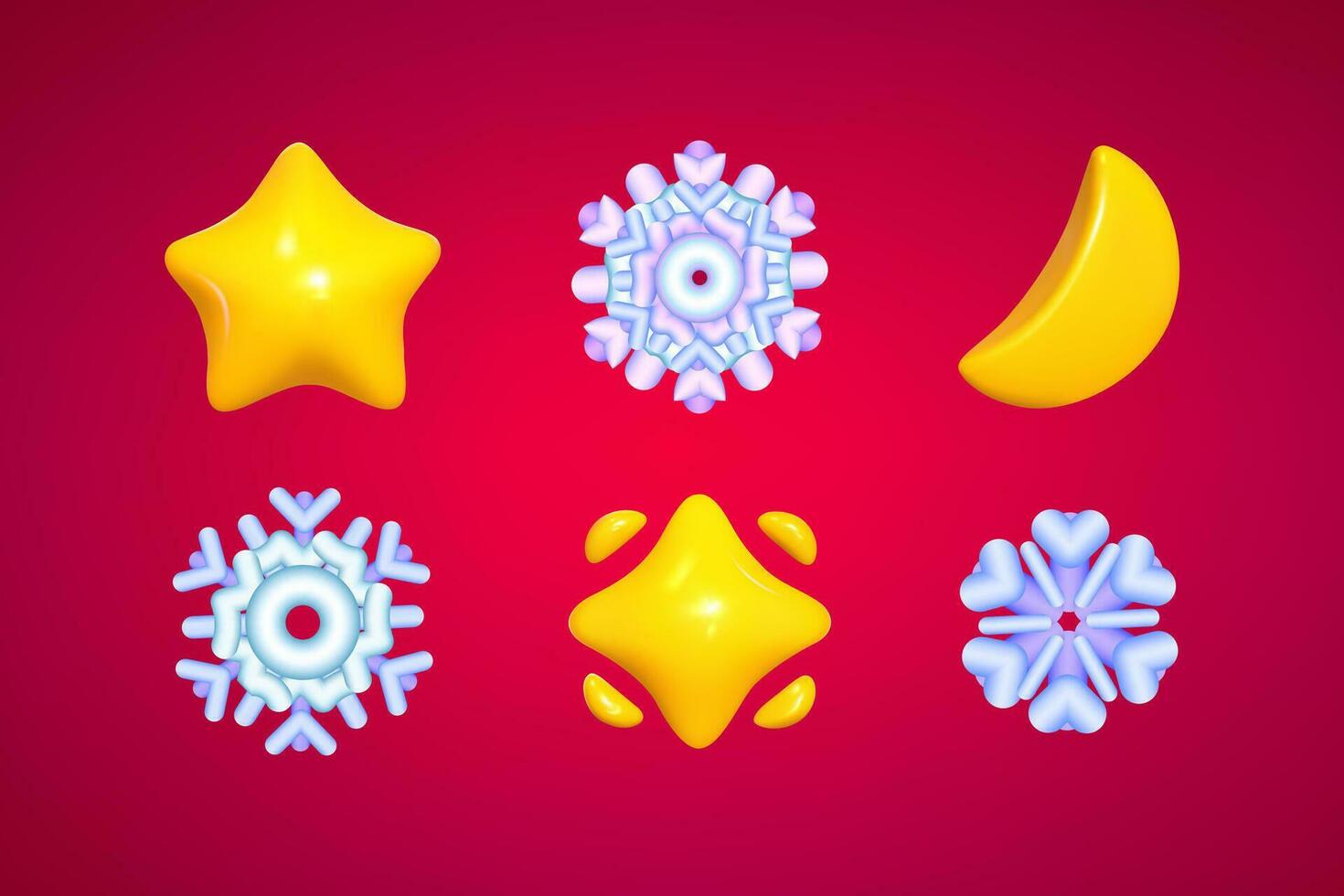 Set of different  stars and snowflakes on red background. Vector illustration. Eps 10