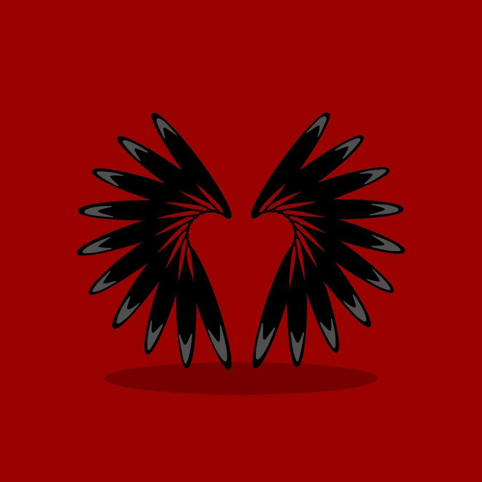 abstract black bird wings on a red background. Vector illustration.