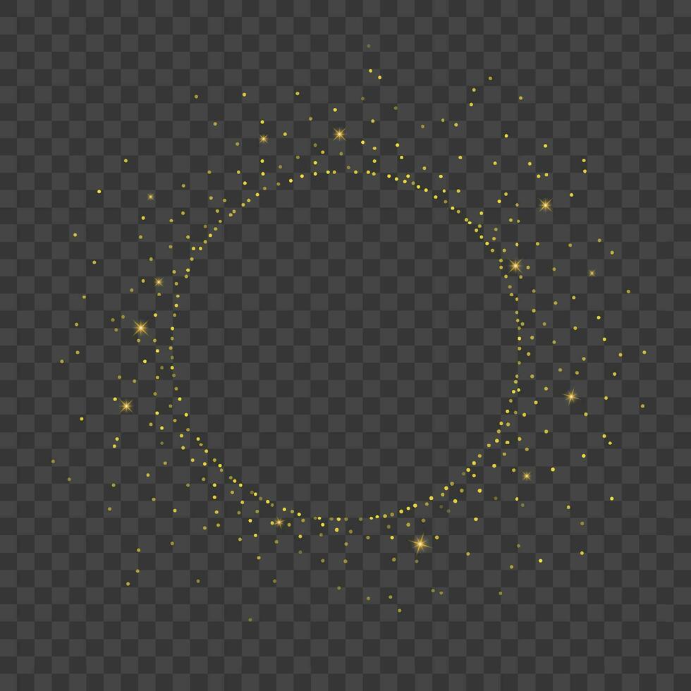 Glitter gold particles circle shape element for text and greeting card. Christmas glowing light bokeh background texture. vector
