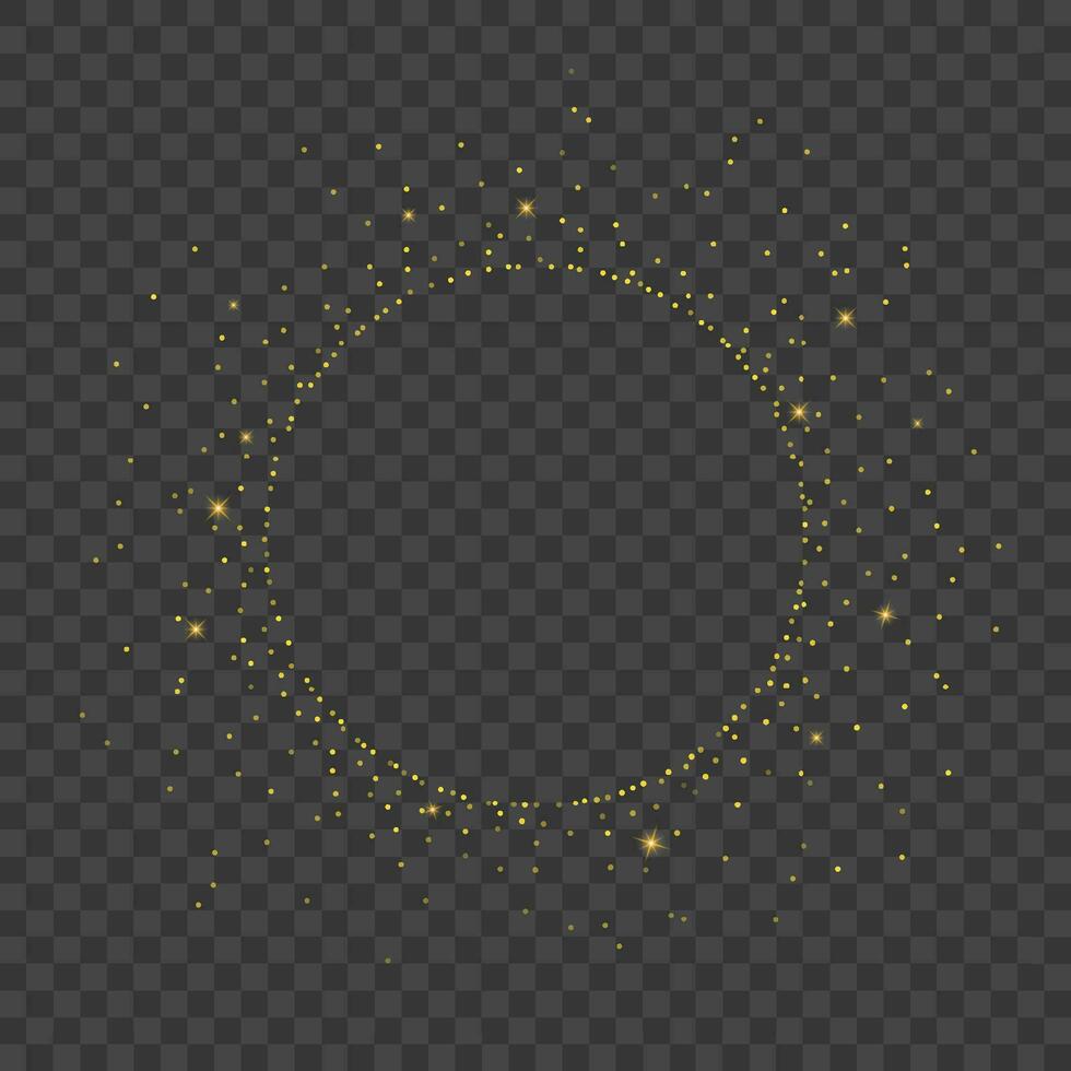 Brillantina oro partículas circulo forma elemento para texto y saludo tarjeta. Navidad brillante ligero bokeh antecedentes textura. vector