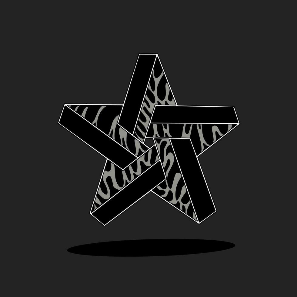 Patterned Stars. Black and white vector illustration on dark background