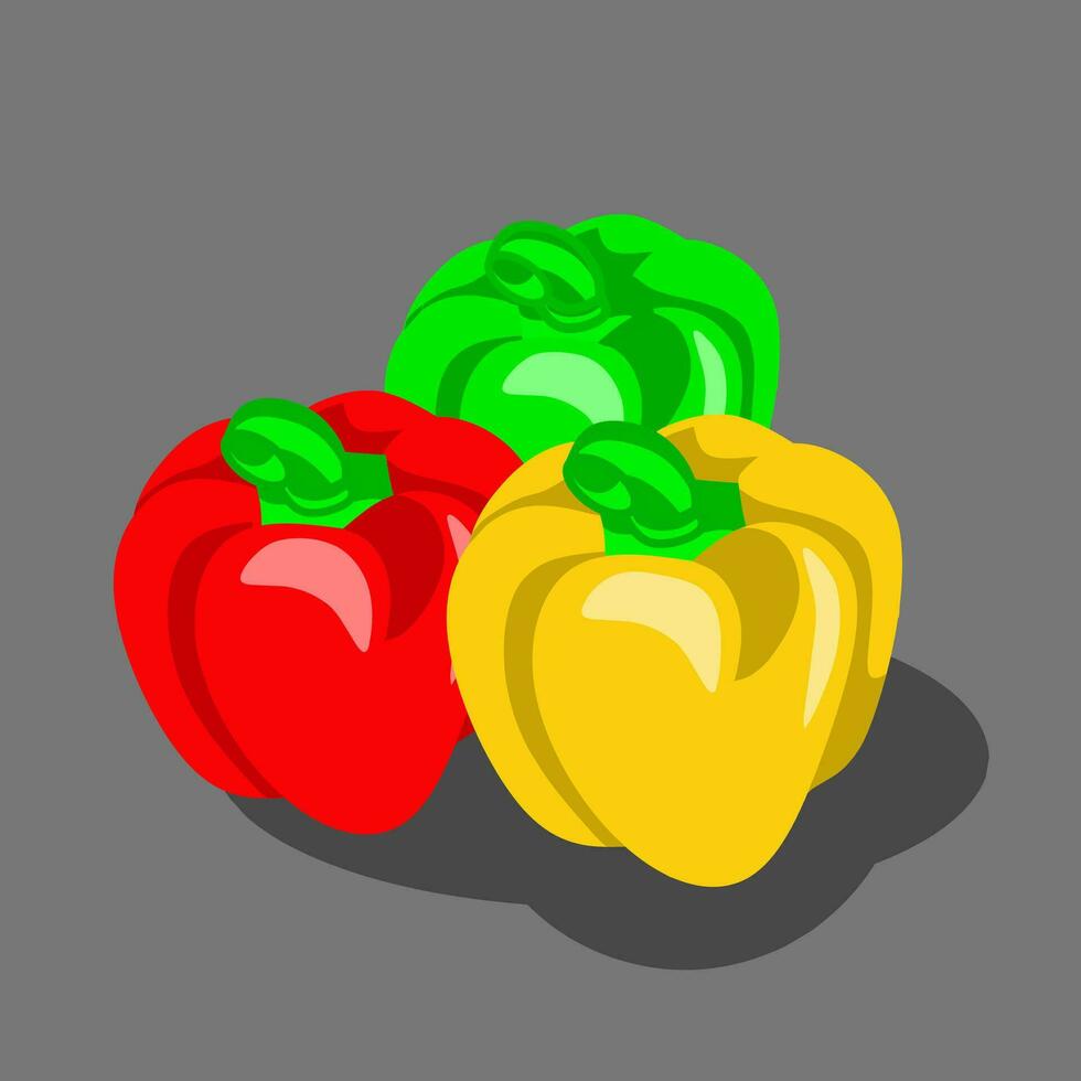 Red, yellow and green bell peppers. Vector illustration in flat style