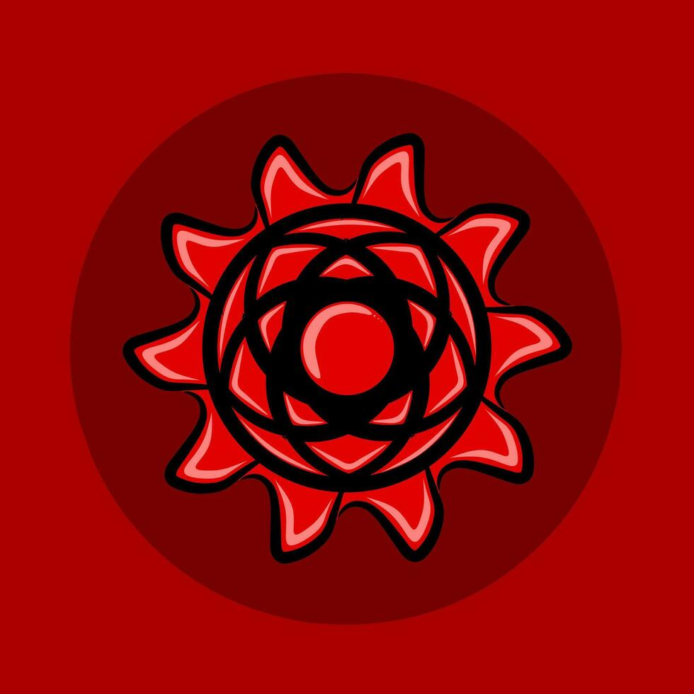 Abstract icon of the sun on a red background. Vector illustration.