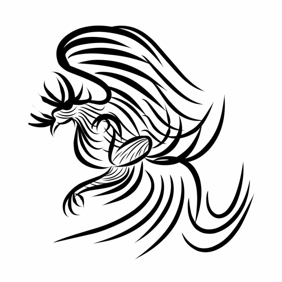 Black and white illustration of a rooster in the form of a tattoo. vector