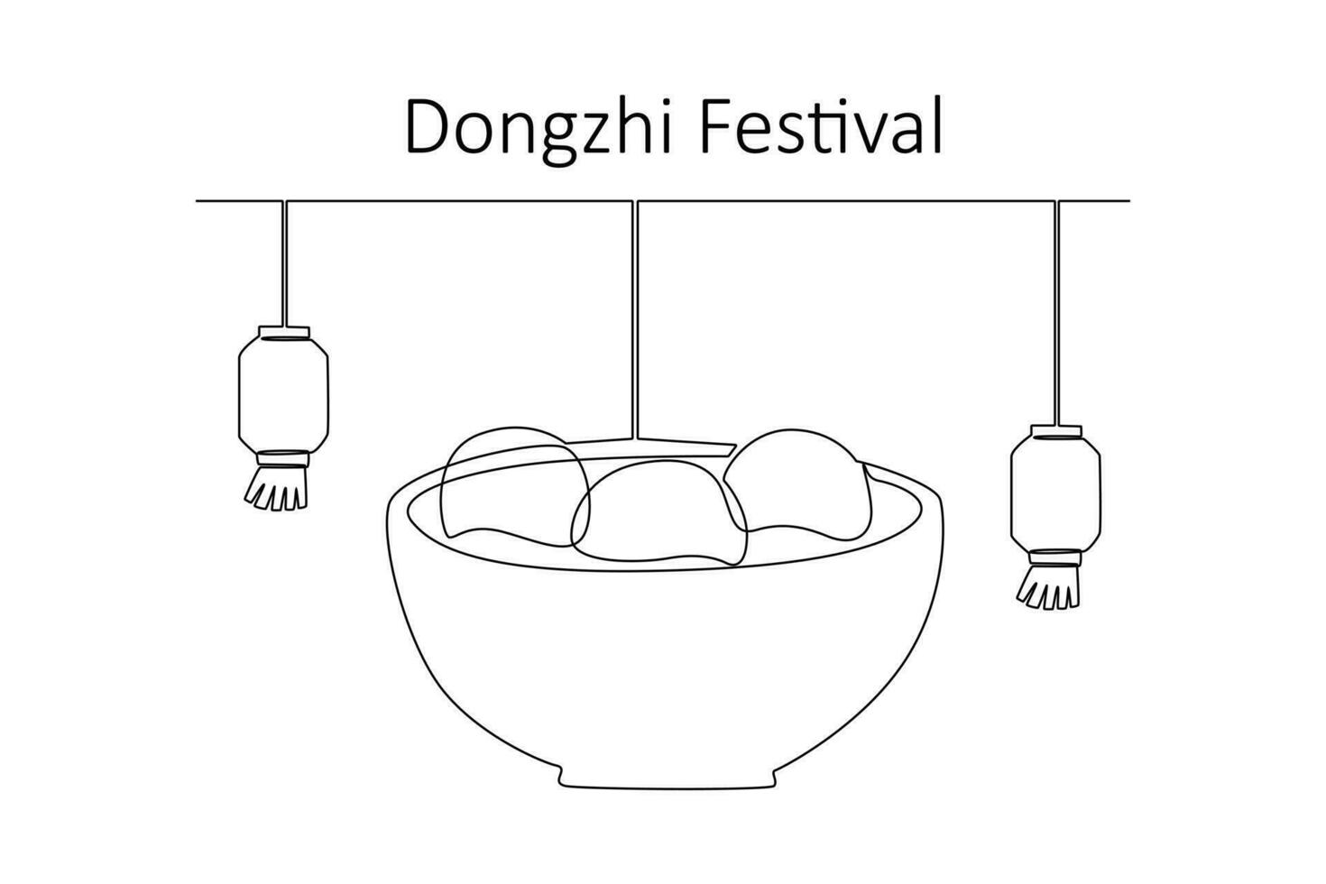 Continuous one line drawing Dongzhi festival concept. Doodle vector illustration.