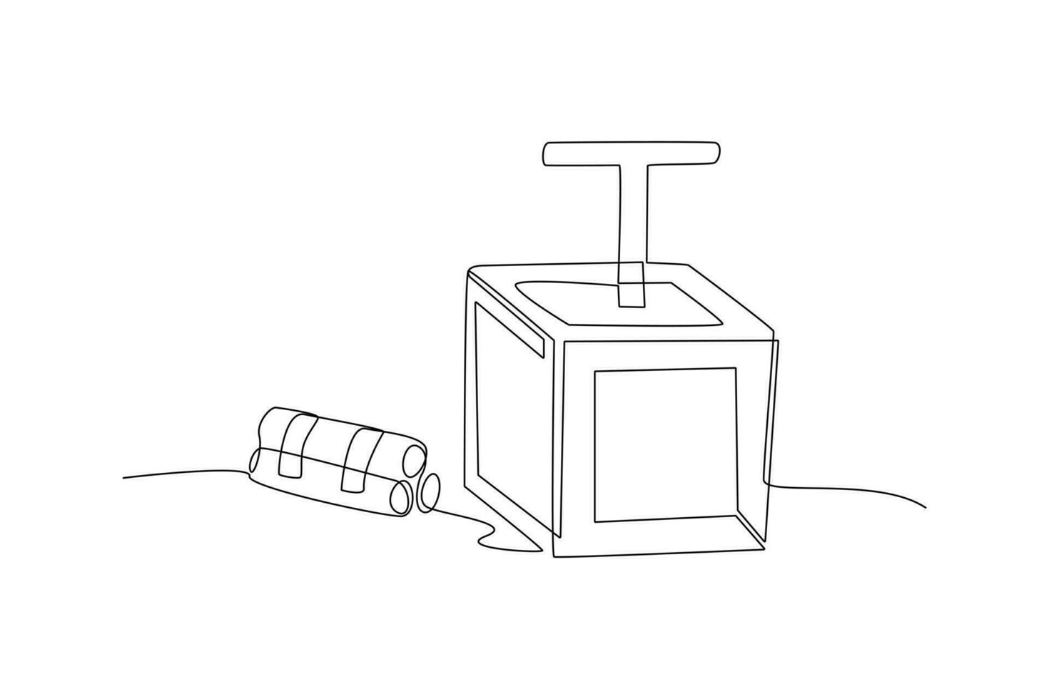 Continuous one line drawing Mining industry isometric icon. Mining equipment concept. Doodle vector illustration.