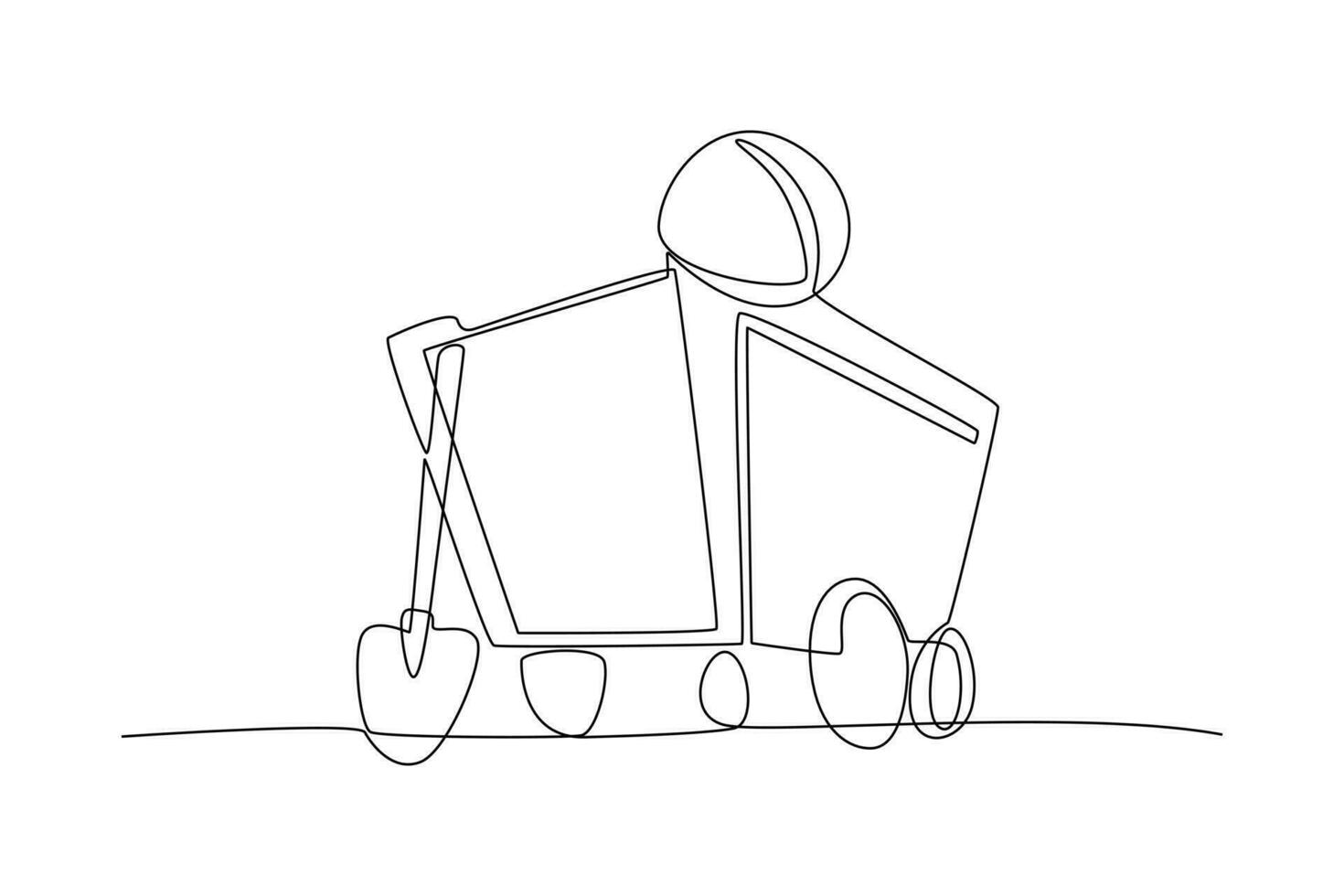 Continuous one line drawing Mining industry isometric icon. Mining equipment concept. Doodle vector illustration.