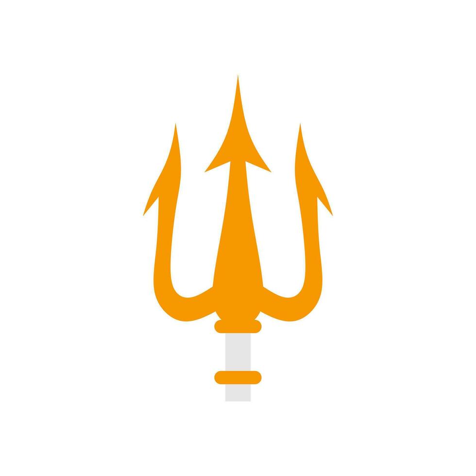 trident flat design vector illustration. golden trident weapon of Poseidon. Devil pitchfork collection isolated. Demon tridental spear.