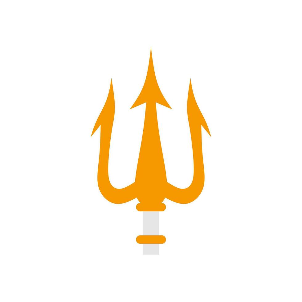 trident flat design vector illustration. golden trident weapon of Poseidon. Devil pitchfork collection isolated. Demon tridental spear.