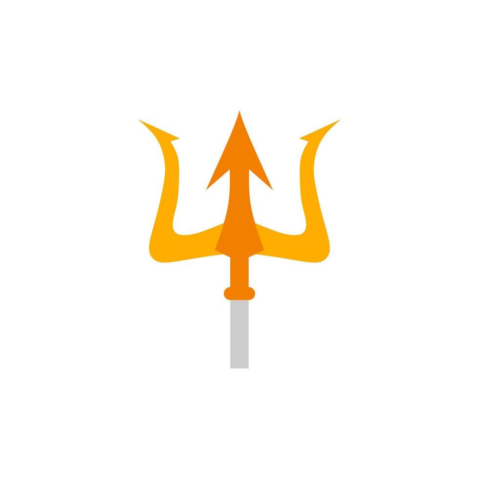 trident flat design vector illustration. golden trident weapon of Poseidon. Devil pitchfork collection isolated. Demon tridental spear.