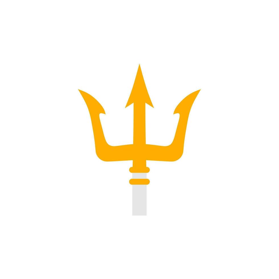 trident flat design vector illustration. golden trident weapon of Poseidon. Devil pitchfork collection isolated. Demon tridental spear.