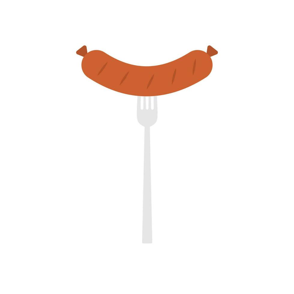 BBQ sausage vector illustration Logo Icon sausage on barbecue fork. Grilled sausage on fork icon. Hot sausage on fork isolated sign on white background. Vector illustration