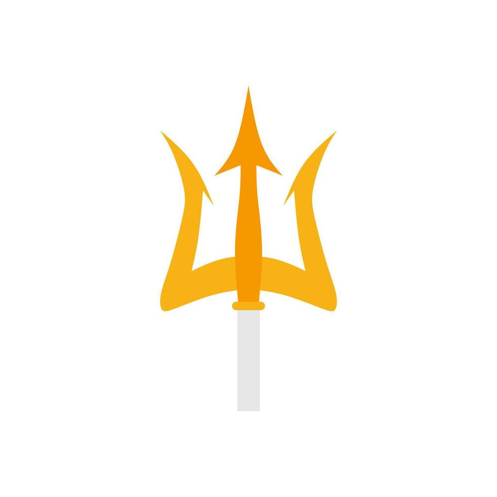 trident flat design vector illustration. golden trident weapon of Poseidon. Devil pitchfork collection isolated. Demon tridental spear.