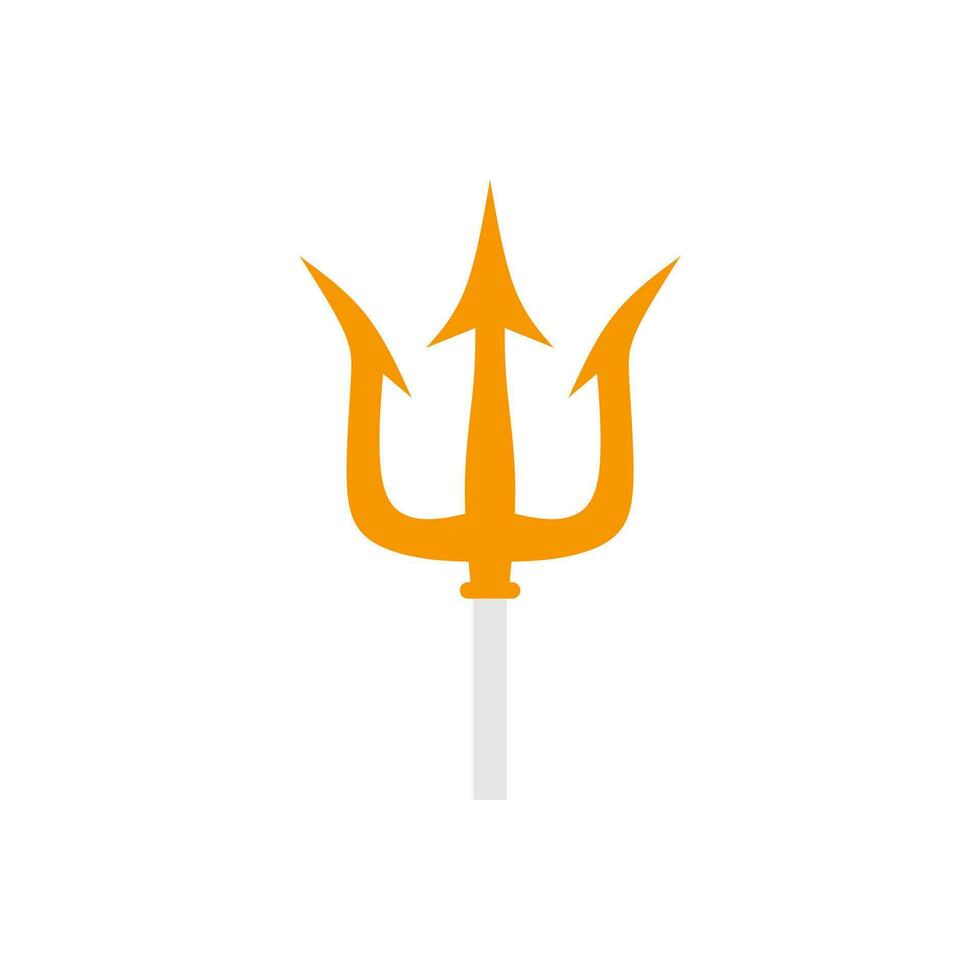 trident flat design vector illustration. golden trident weapon of Poseidon. Devil pitchfork collection isolated. Demon tridental spear.