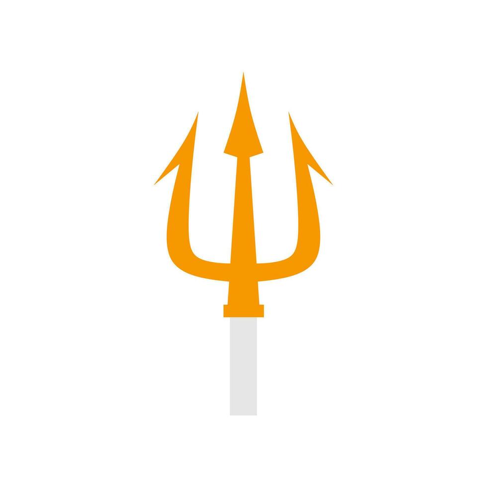 trident flat design vector illustration. golden trident weapon of Poseidon. Devil pitchfork collection isolated. Demon tridental spear.