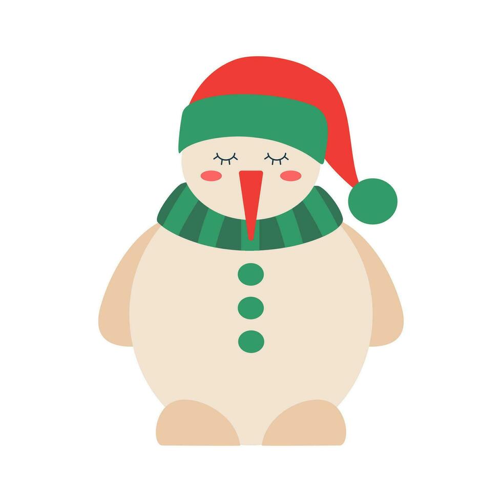 Christmas snowman in a scarf and hat. Winter holiday element. vector