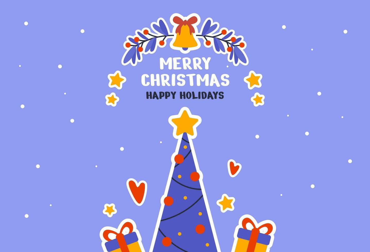 contento nuevo año y alegre Navidad fiesta tarjeta. tarjeta postal plantillas con Navidad árbol, regalos, medias, Navidad palos vector