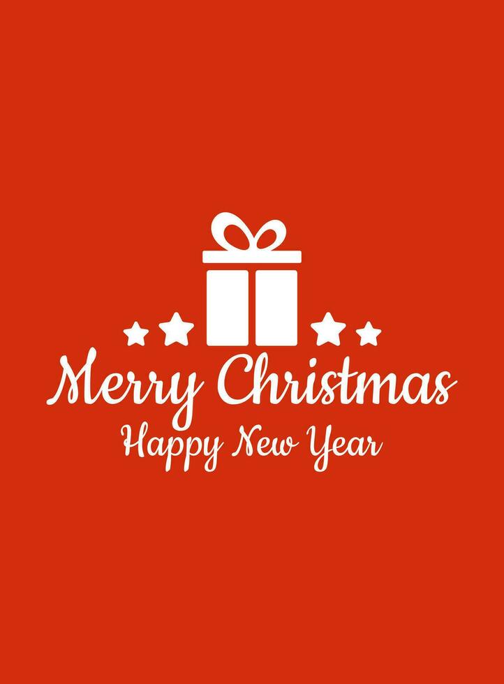 Postcard with text happy new year and merry christmas with xmas decorations and typography design. vector