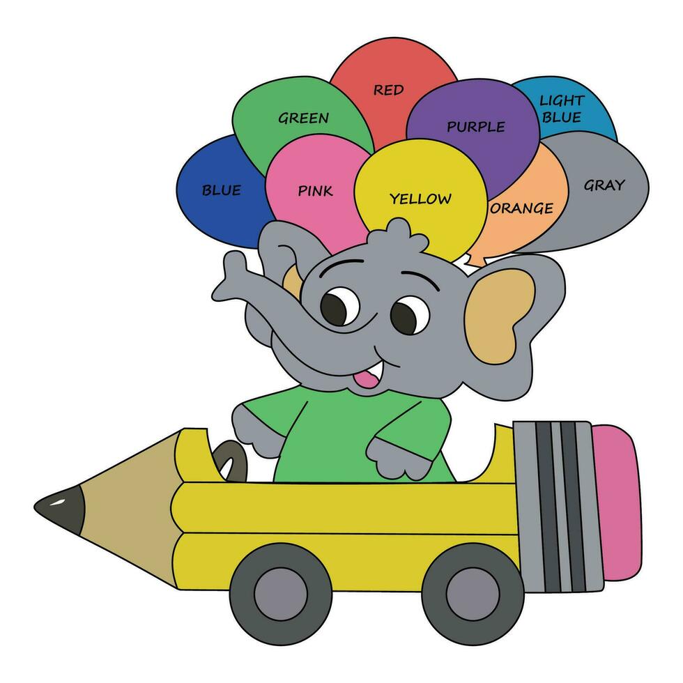 Vector Illustration of cute and adorable elephant with colorful balloons