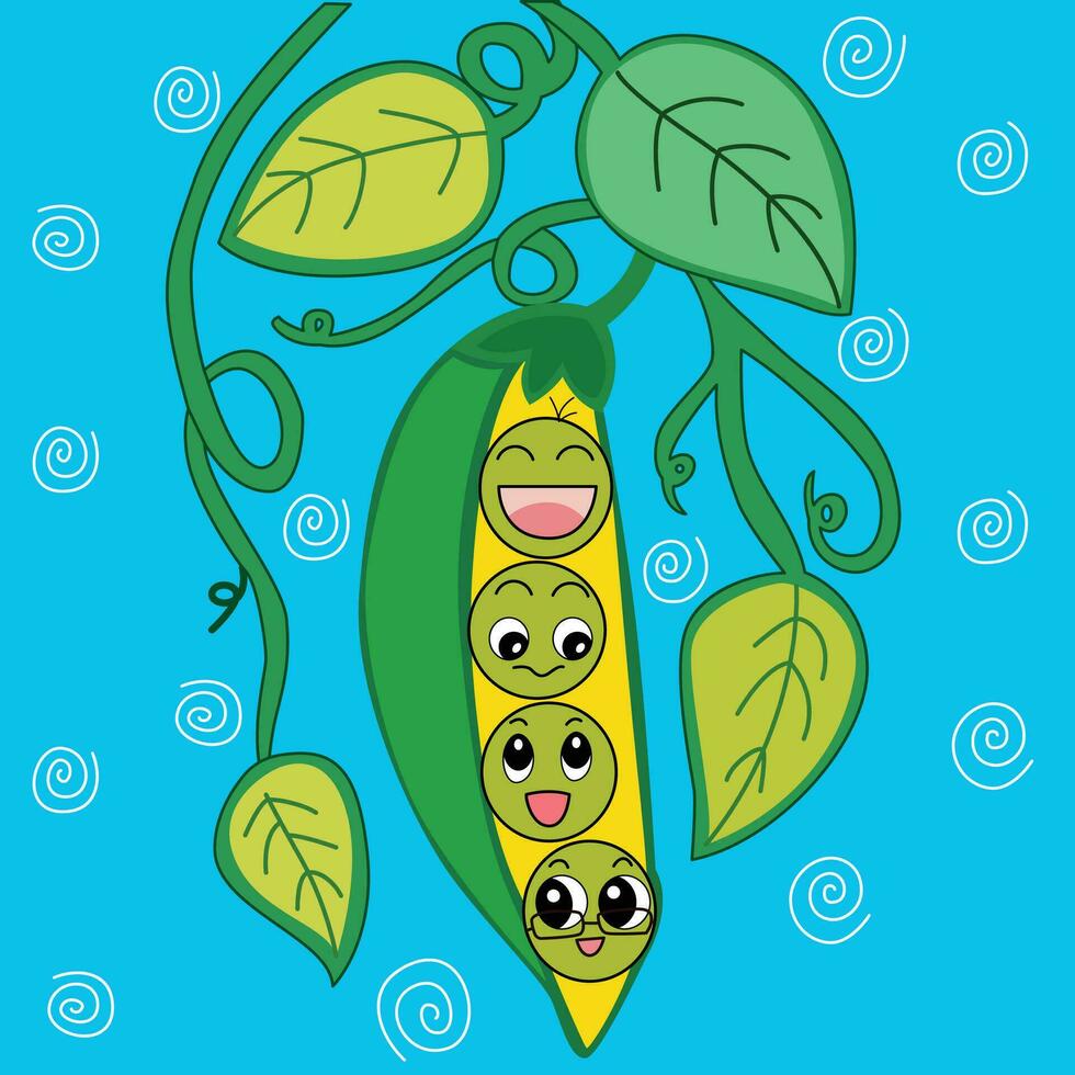 Vector Illustration of Cute peas cartoon peas with natural background