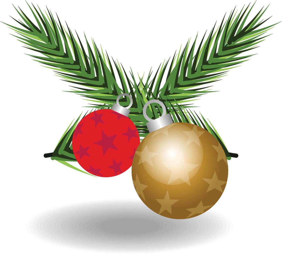 Christmas balls on a pile of pine leaves christmas poster with hanging balls and decoration vector