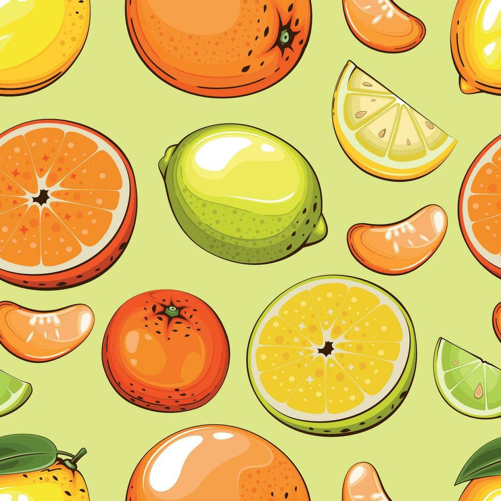 Seamless Pattern with fresh fruits.  Seamless pattern with citruses. Food Pattern. Fruits Background. Mixed fruits Pattern. Kitchen vibrant design. Hand drawn vector illustration