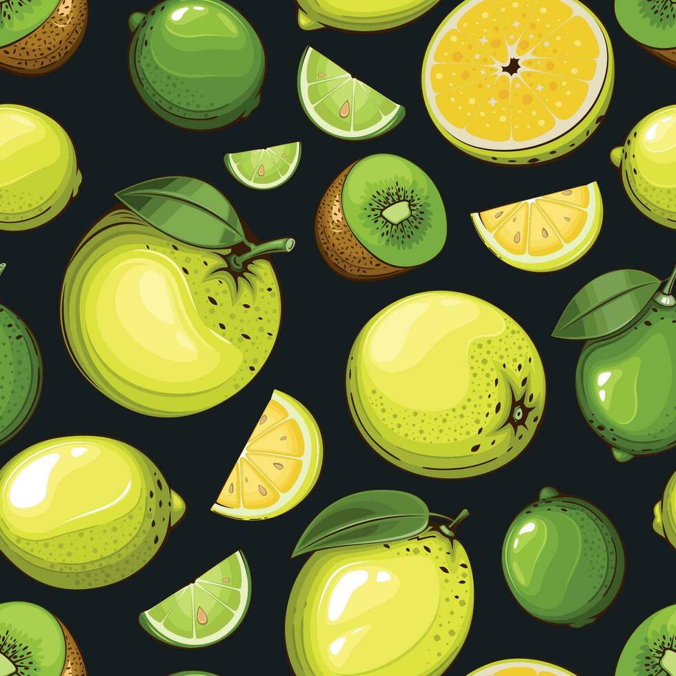 Seamless Pattern with fresh fruits.  Seamless pattern with citruses. Food Pattern. Fruits Background. Mixed fruits Pattern. Kitchen vibrant design. Hand drawn vector illustration