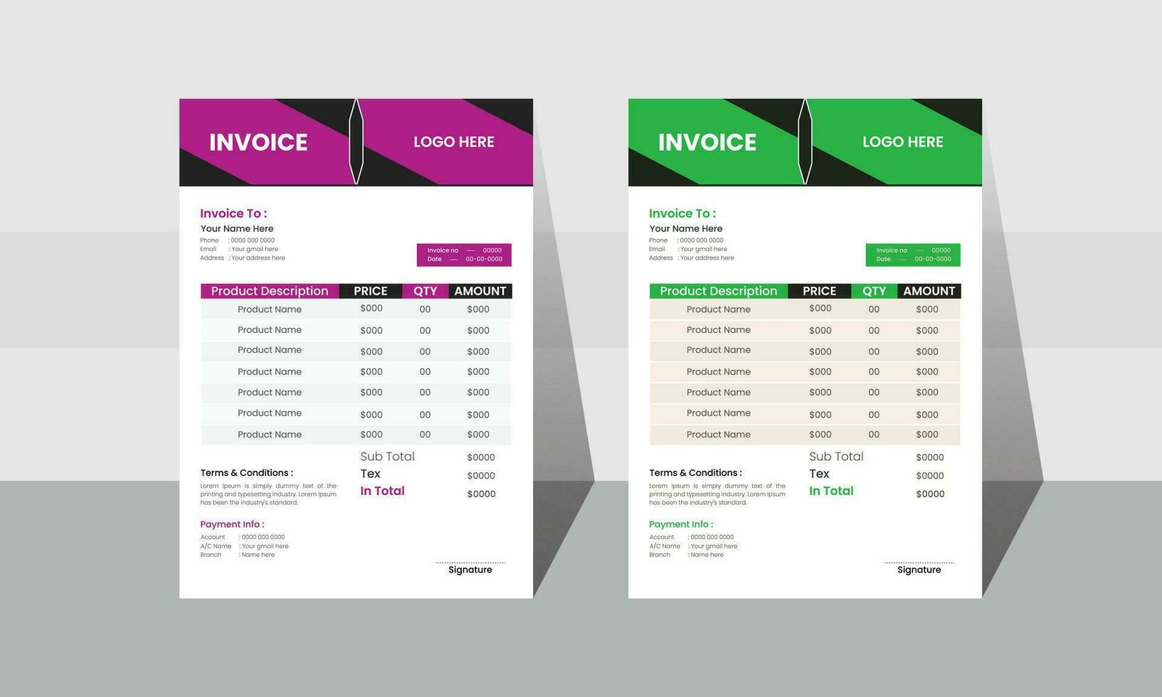 vector design of a contemporary, minimalist invoice template