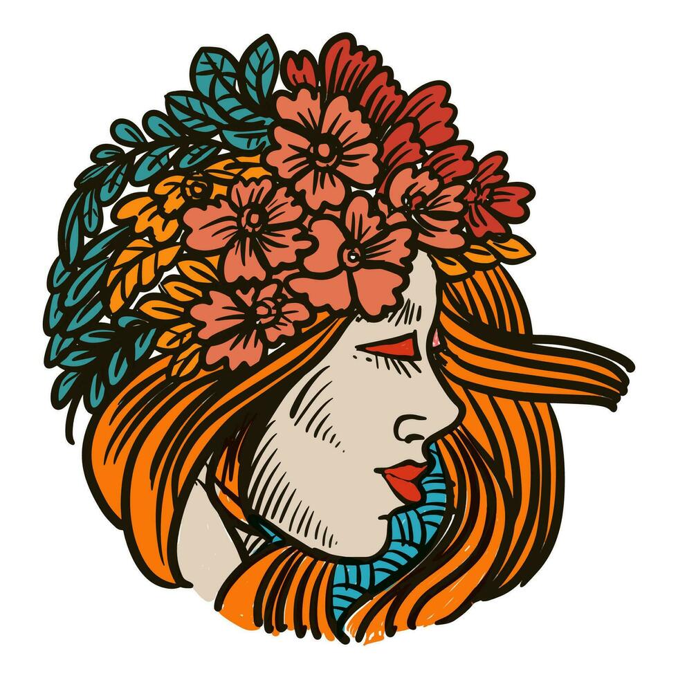 hand drawn beauty women and flower vector