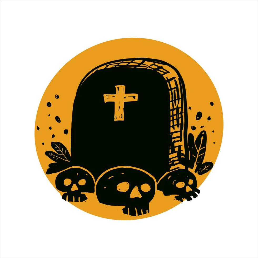 hand drawn skull and tombstone vector