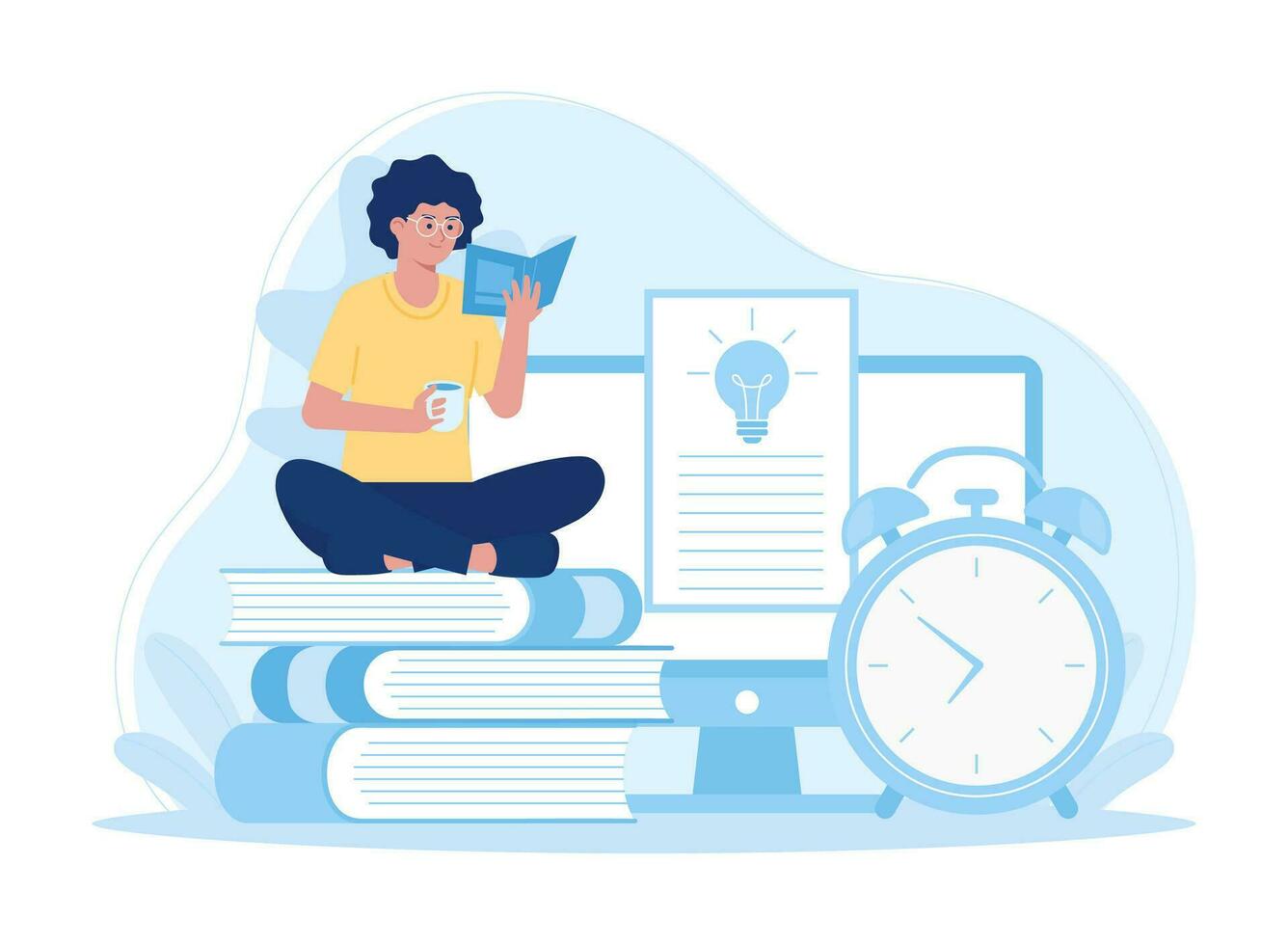 A woman is reading and searching to gain new knowledge concept flat illustration vector